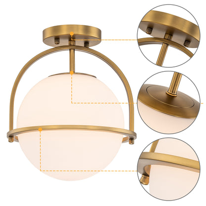 C Cattleya Lampada da soffitto a 1 luce in ottone anticato con paralume in vetro opalino - Ottone anticato