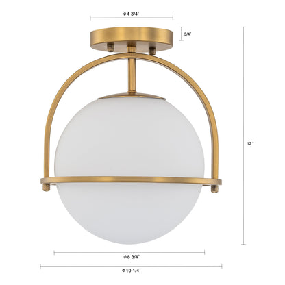 C Cattleya Lampada da soffitto a 1 luce in ottone anticato con paralume in vetro opalino - Ottone anticato