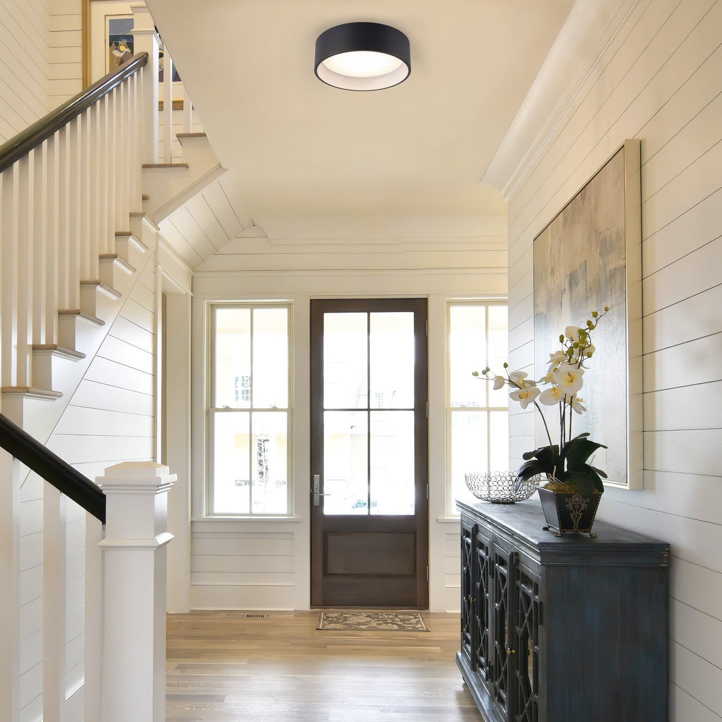 Lampada da soffitto a filo LED integrata Cattleya nera e effetto legno 3CCT