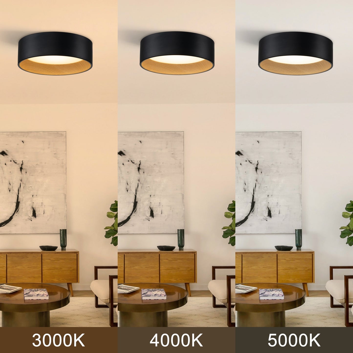 Lampada da soffitto a filo LED integrata Cattleya nera e effetto legno 3CCT