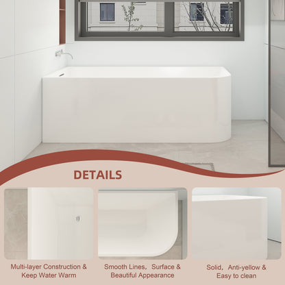 Vasche da bagno autoportanti in acrilico CB HOME da 59''/67'', vasche da bagno con un solo lato contro la parete, troppo pieno a sinistra/destra