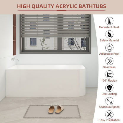 Vasche da bagno autoportanti in acrilico CB HOME da 59''/67'', vasche da bagno con un solo lato contro la parete, troppo pieno a sinistra/destra