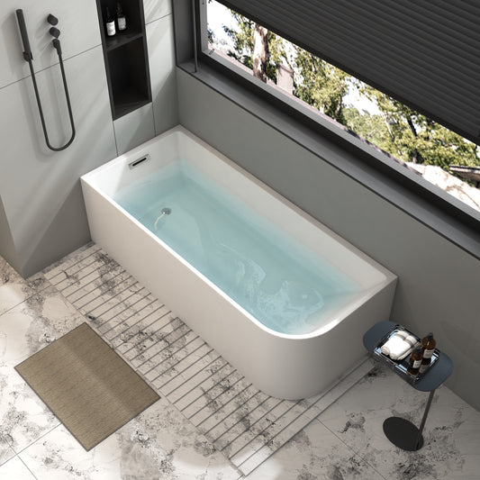 Vasche da bagno autoportanti in acrilico CB HOME da 59''/67'', vasche da bagno con un solo lato contro la parete, troppo pieno a sinistra/destra