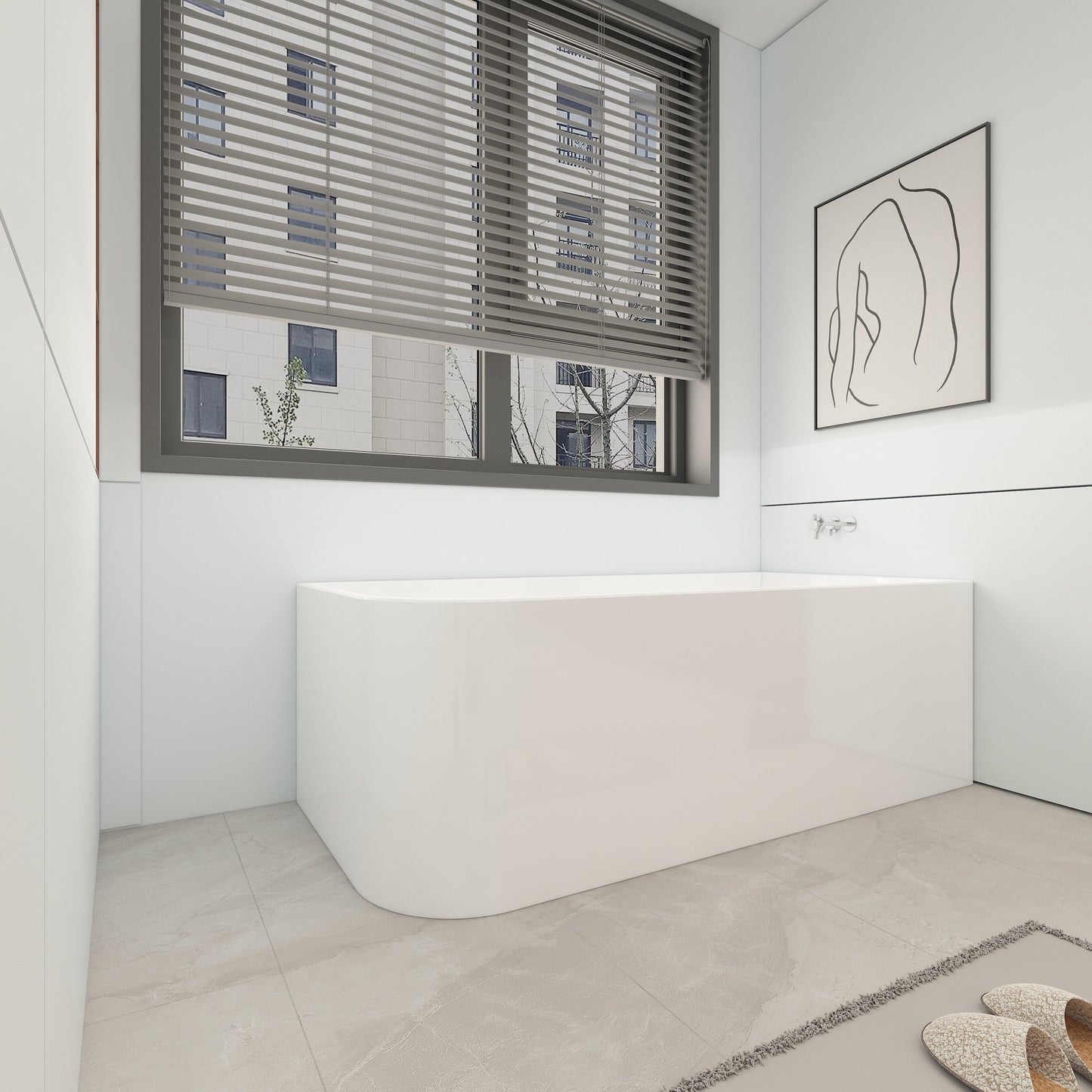 Vasche da bagno autoportanti in acrilico CB HOME da 59''/67'', vasche da bagno con un solo lato contro la parete, troppo pieno a sinistra/destra