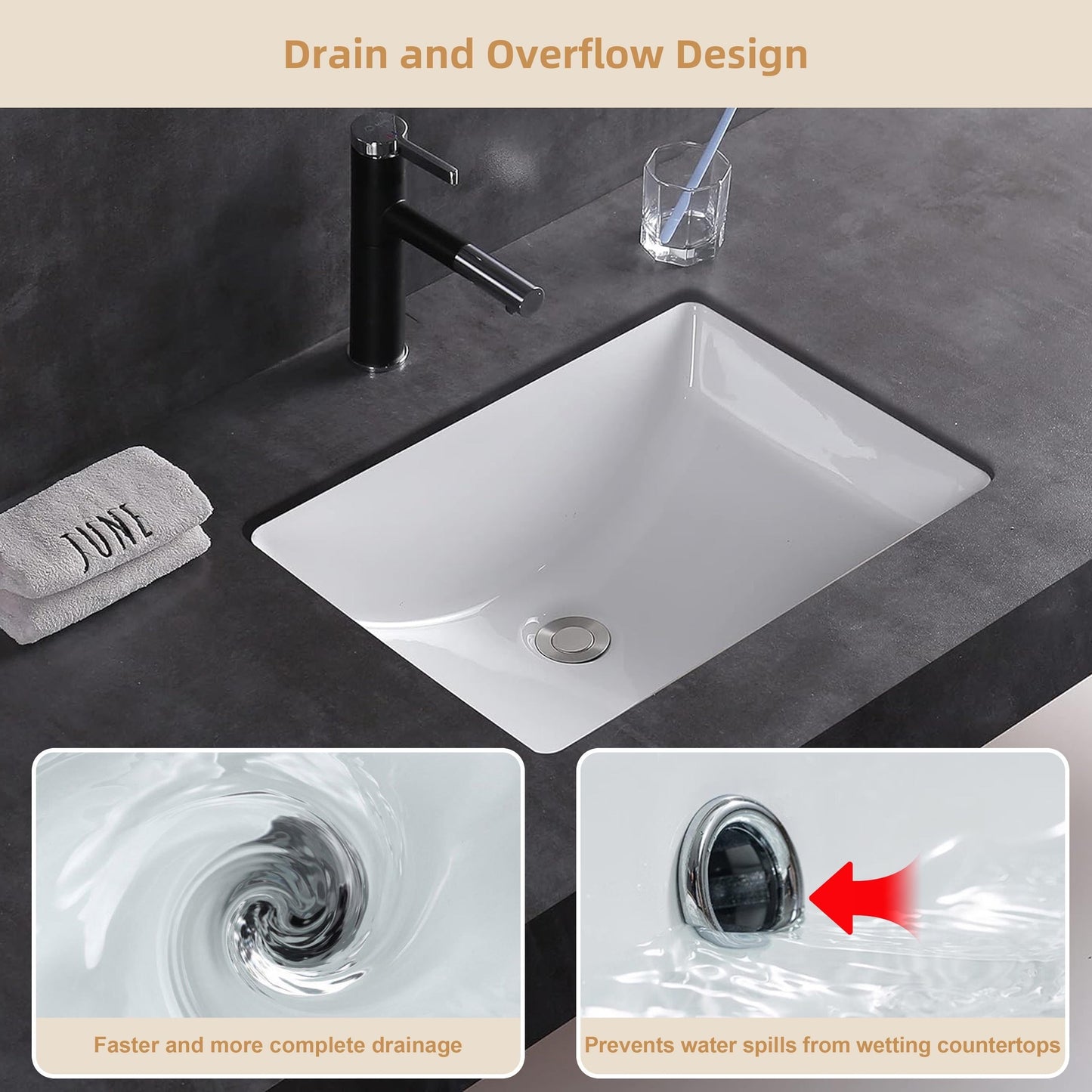Lavandino da bagno sottotop CB HOME 20'' x 14'', lavabo da bagno rettangolare in ceramica bianca (20-5/8'' x 14-1/2'' x 8-1/4'')