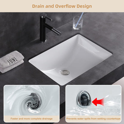 Lavandino da bagno sottotop CB HOME 20'' x 14'', lavabo da bagno rettangolare in ceramica bianca (20-5/8'' x 14-1/2'' x 8-1/4'')