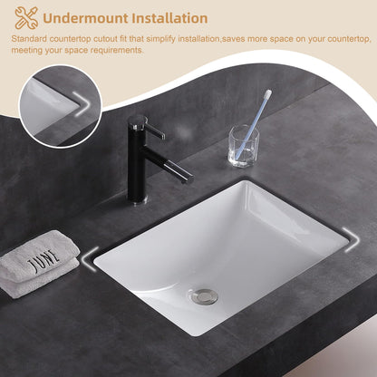 Lavandino da bagno sottotop CB HOME 20'' x 14'', lavabo da bagno rettangolare in ceramica bianca (20-5/8'' x 14-1/2'' x 8-1/4'')