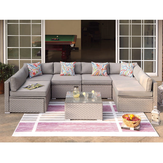Divano componibile in vimini per patio da esterno COSIEST da 7 pezzi con tavolino da caffè