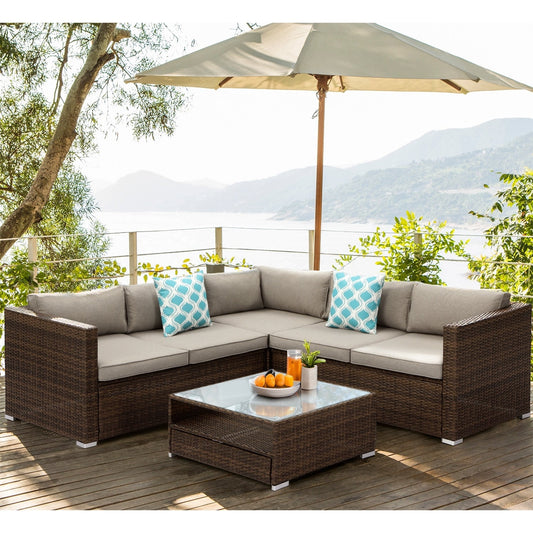 COSIEST Set da esterno in vimini da 4 pezzi con tavolino da caffè