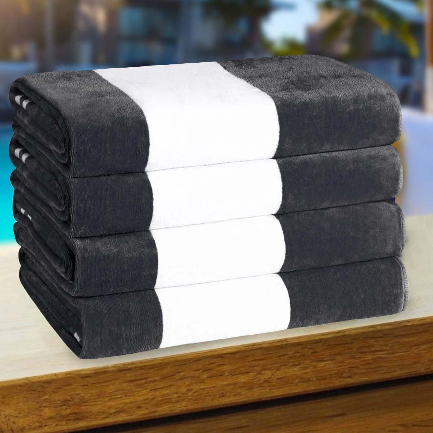 Set di 4 asciugamani da spiaggia in cotone oversize Cabana Stripe di Superior