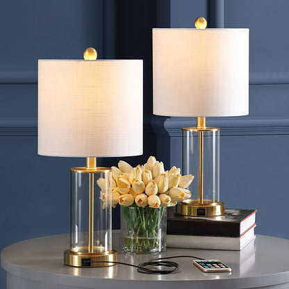 Lampada da tavolo a LED moderna e contemporanea Cabell 21 in vetro con ricarica USB, bronzo lucidato a olio (set da 2) di JONATHAN Y