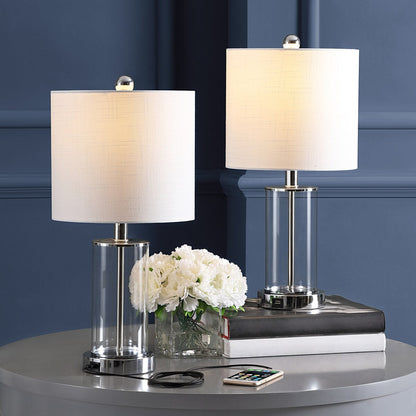 Lampada da tavolo a LED moderna e contemporanea Cabell 21 in vetro con ricarica USB, bronzo lucidato a olio (set da 2) di JONATHAN Y