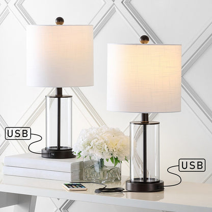 Lampada da tavolo a LED moderna e contemporanea Cabell 21 in vetro con ricarica USB, bronzo lucidato a olio (set da 2) di JONATHAN Y