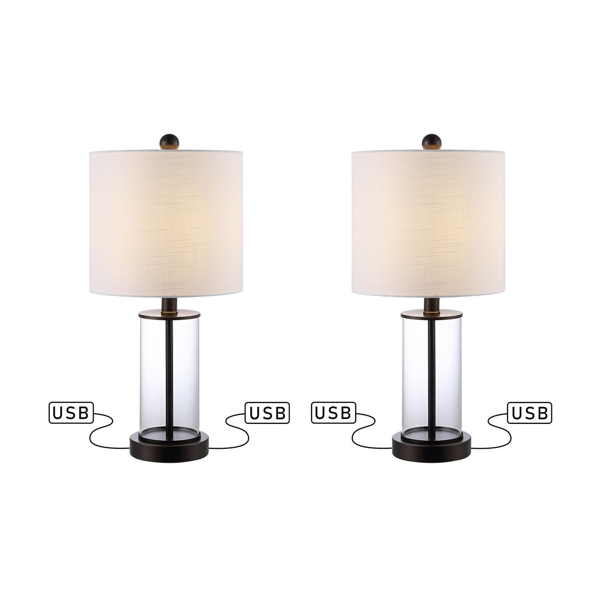 Lampada da tavolo a LED moderna e contemporanea Cabell 21 in vetro con ricarica USB, bronzo lucidato a olio (set da 2) di JONATHAN Y