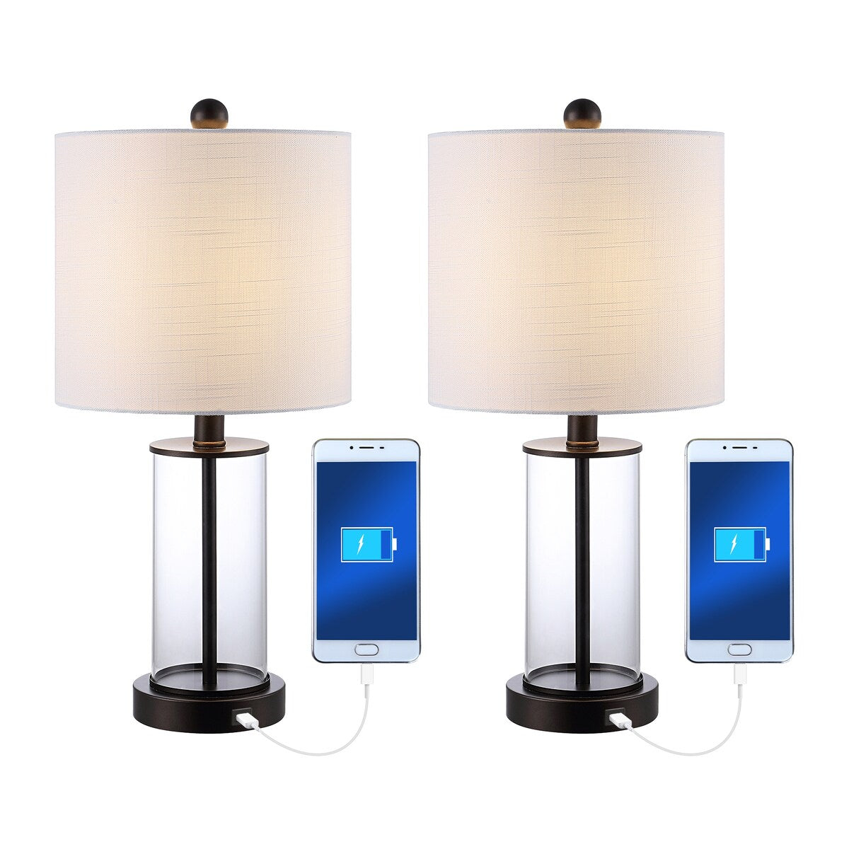 Lampada da tavolo a LED moderna e contemporanea Cabell 21 in vetro con ricarica USB, bronzo lucidato a olio (set da 2) di JONATHAN Y