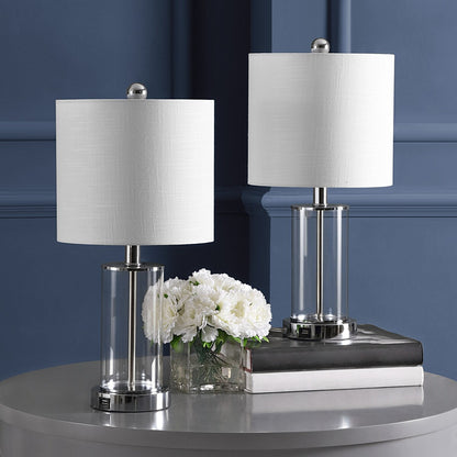 Lampada da tavolo a LED moderna e contemporanea Cabell 21 in vetro con ricarica USB, bronzo lucidato a olio (set da 2) di JONATHAN Y