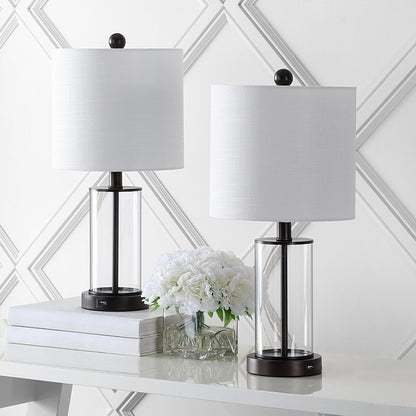 Lampada da tavolo a LED moderna e contemporanea Cabell 21 in vetro con ricarica USB, bronzo lucidato a olio (set da 2) di JONATHAN Y