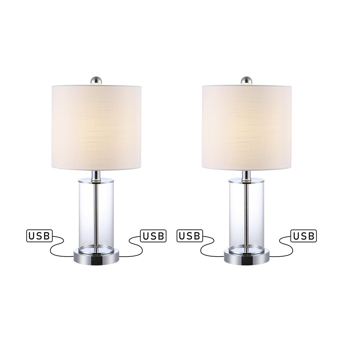 Lampada da tavolo a LED moderna e contemporanea Cabell 21 in vetro con ricarica USB, bronzo lucidato a olio (set da 2) di JONATHAN Y