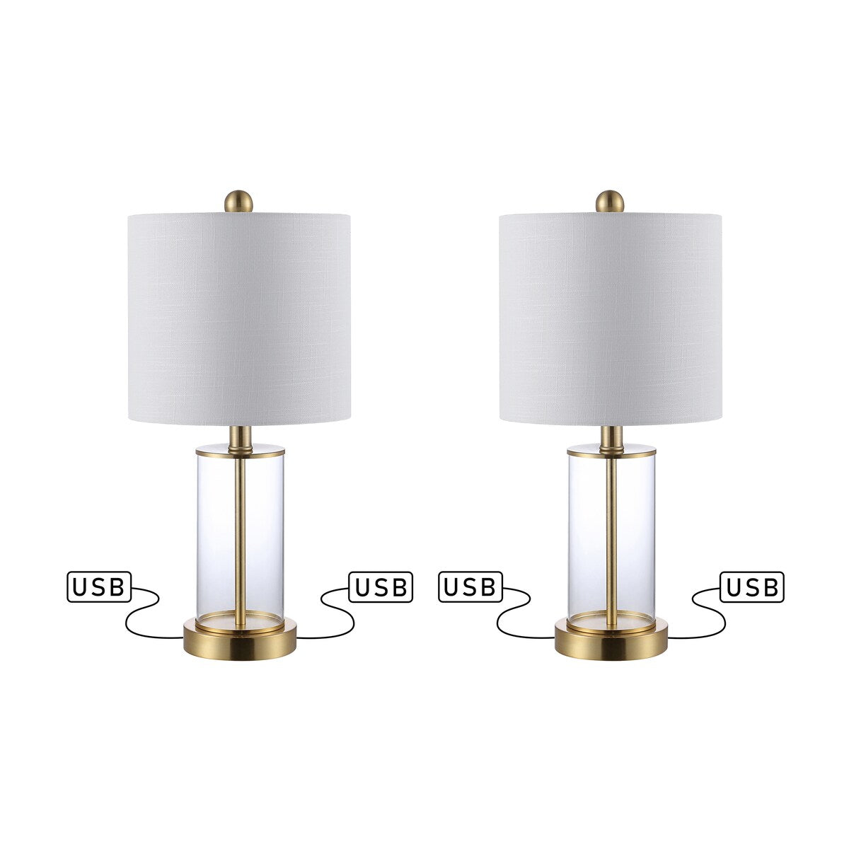 Lampada da tavolo a LED moderna e contemporanea Cabell 21 in vetro con ricarica USB, bronzo lucidato a olio (set da 2) di JONATHAN Y