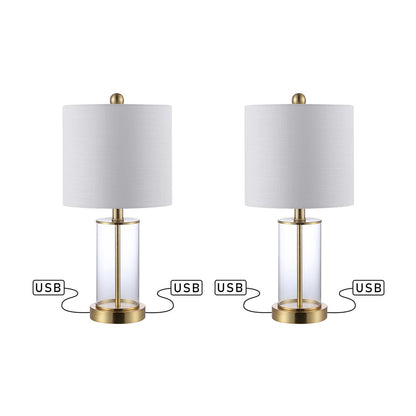 Lampada da tavolo a LED moderna e contemporanea Cabell 21 in vetro con ricarica USB, bronzo lucidato a olio (set da 2) di JONATHAN Y