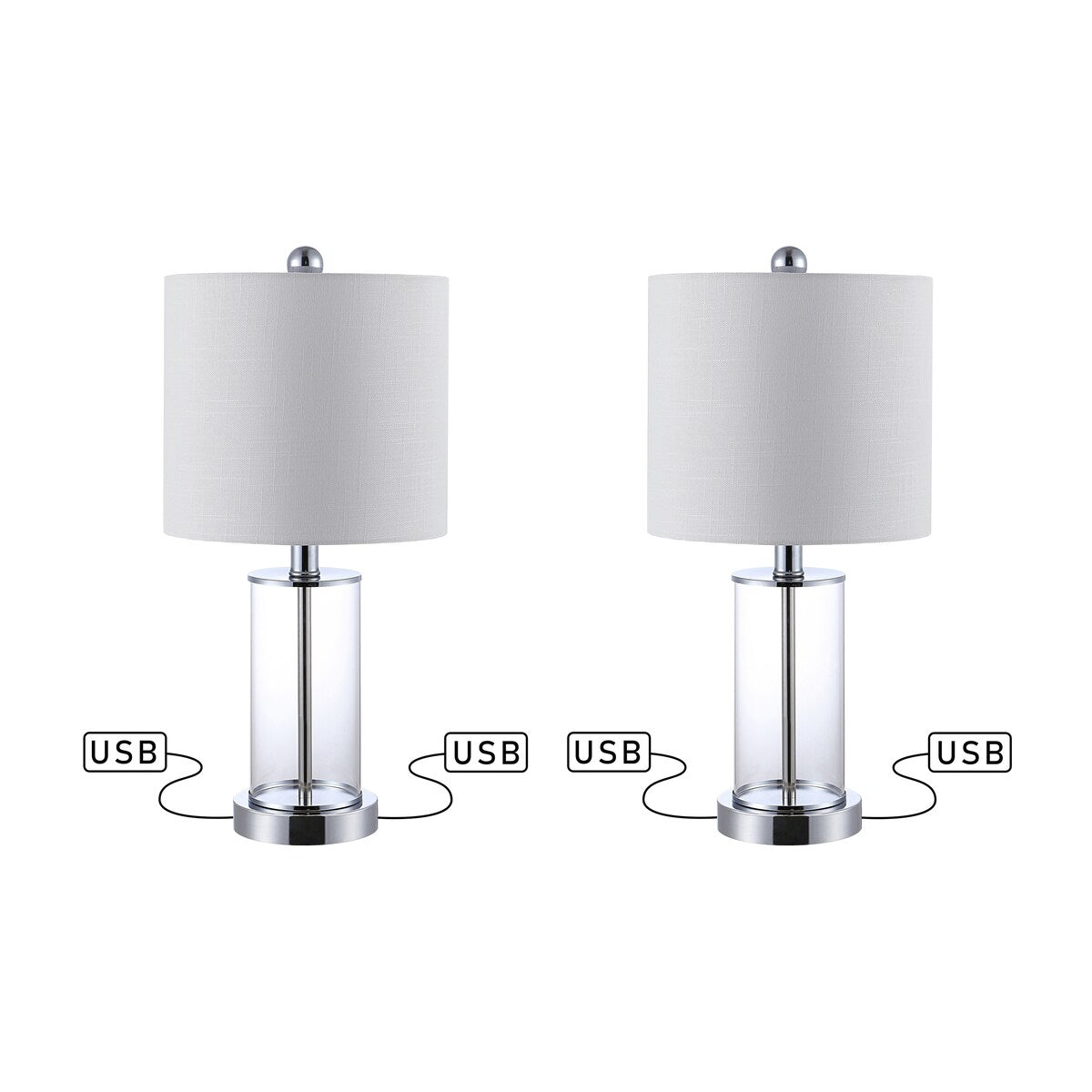 Lampada da tavolo a LED moderna e contemporanea Cabell 21 in vetro con ricarica USB, bronzo lucidato a olio (set da 2) di JONATHAN Y