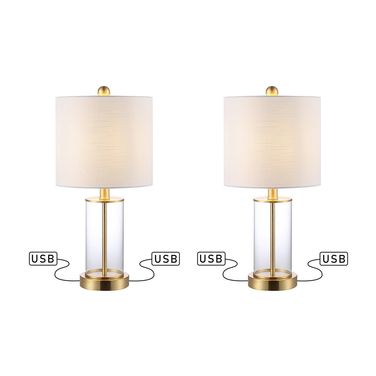 Lampada da tavolo a LED moderna e contemporanea Cabell 21 in vetro con ricarica USB, bronzo lucidato a olio (set da 2) di JONATHAN Y