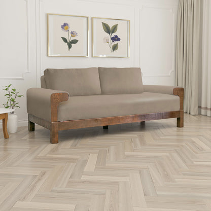 Divano Caisy, poliestere marrone chiaro, cuscini in schiuma, struttura in legno massello, 93 pollici