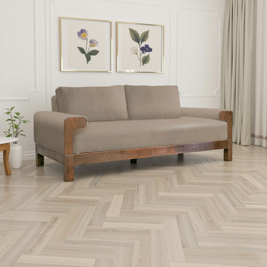 Divano Caisy, poliestere marrone chiaro, cuscini in schiuma, struttura in legno massello, 93 pollici