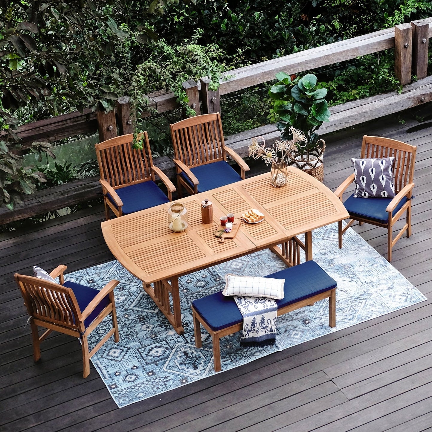 Set da pranzo estensibile da esterno Cambridge Casual Caterina in teak, 6 pezzi