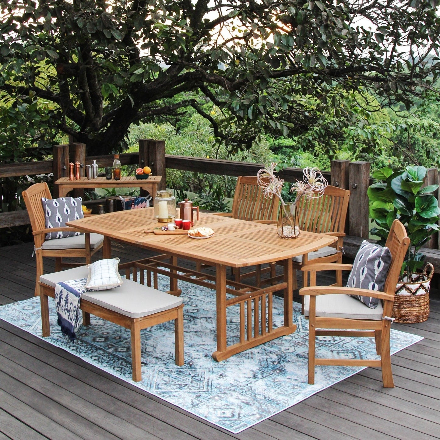 Set da pranzo estensibile da esterno Cambridge Casual Caterina in teak, 6 pezzi