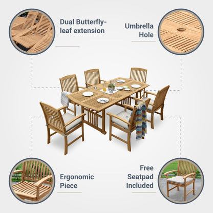 Set da pranzo estensibile per patio Cambridge Casual Chignik da 7 pezzi in teak