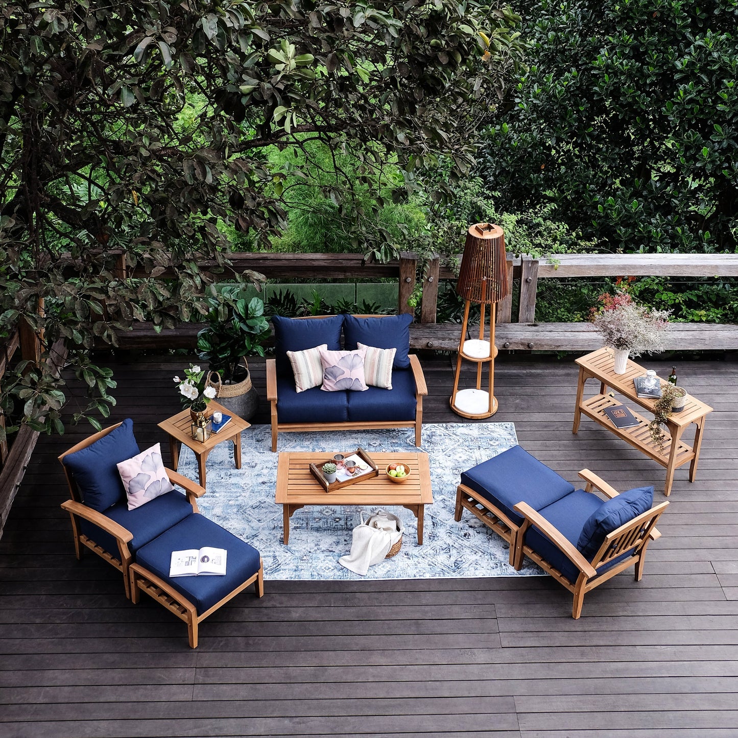 Set da conversazione per patio in teak Cambridge Casual Leon da 7 pezzi