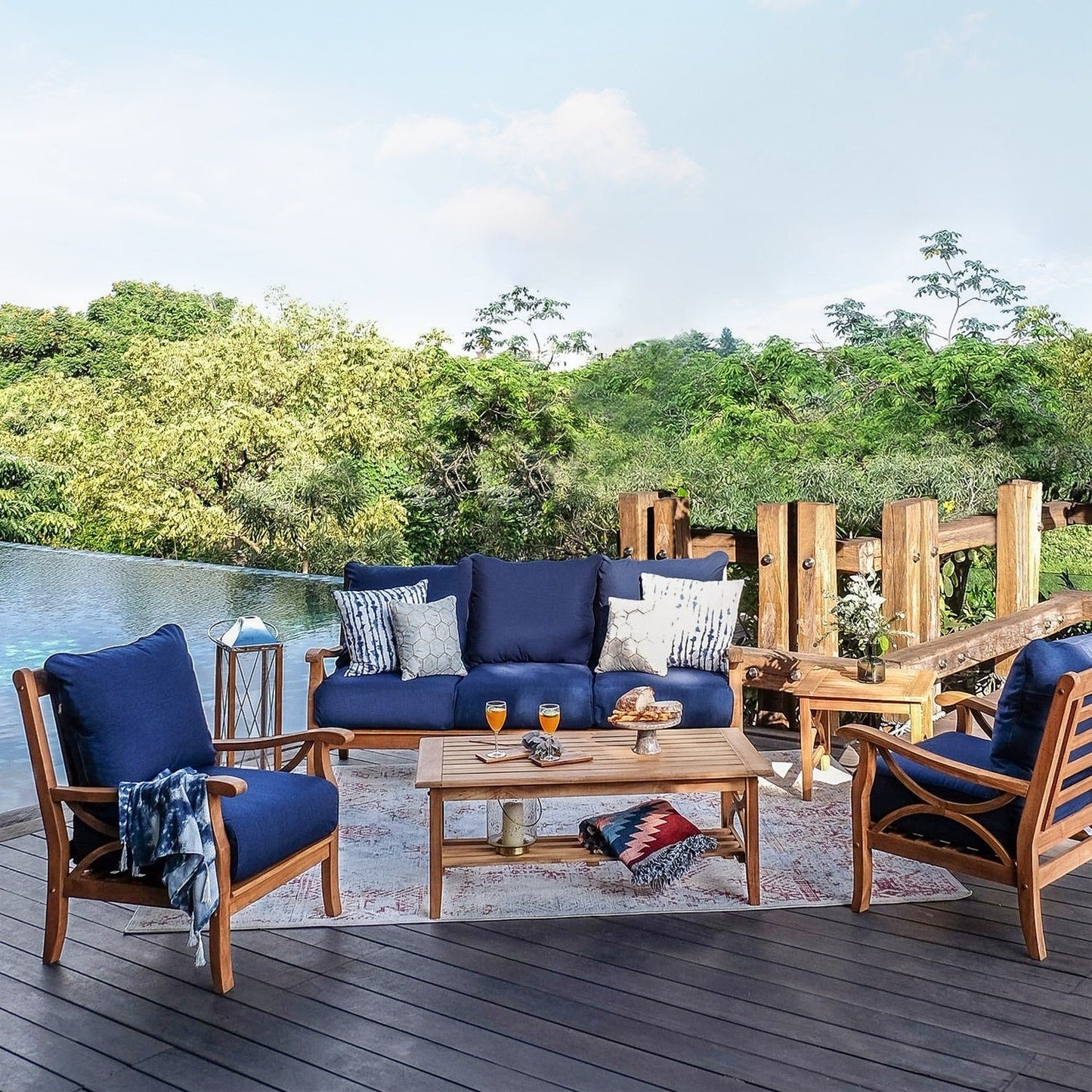 Set da conversazione per esterni Cambridge Casual Lowell in legno di teak da 5 pezzi