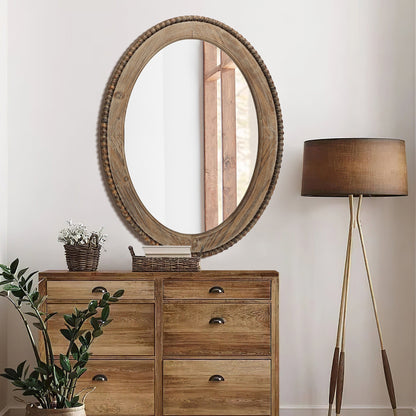 Specchio da parete ovale con cornice in legno Cameo da 32 pollici, specchio da parete per bagno - 31,89 A x 24 L x 1,26 P