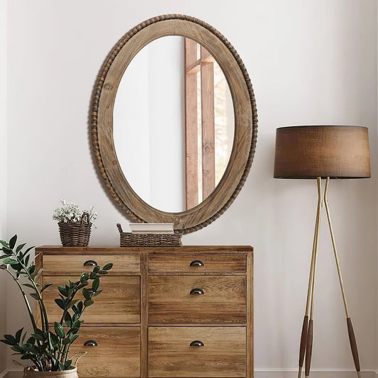 Specchio da parete ovale con cornice in legno Cameo da 32 pollici, specchio da parete per bagno - 31,89 A x 24 L x 1,26 P