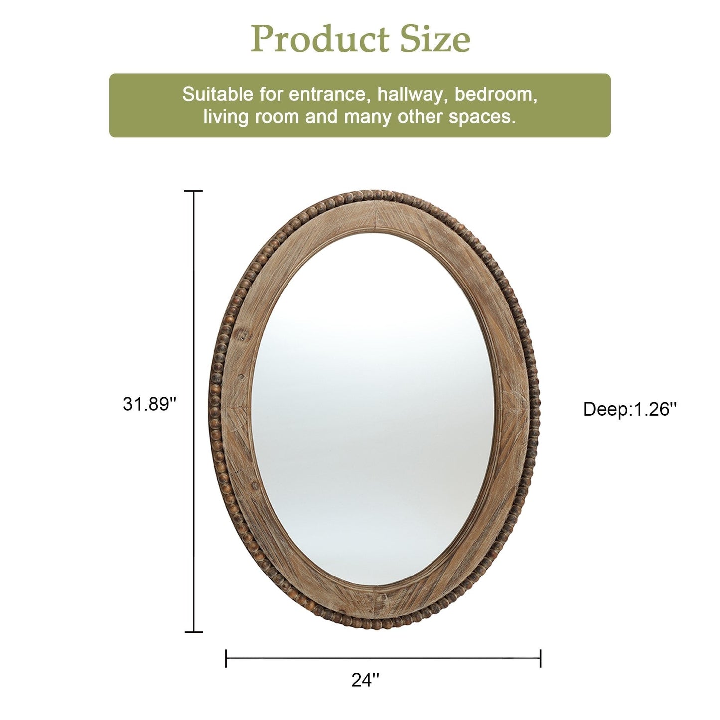 Specchio da parete ovale con cornice in legno Cameo da 32 pollici, specchio da parete per bagno - 31,89 A x 24 L x 1,26 P