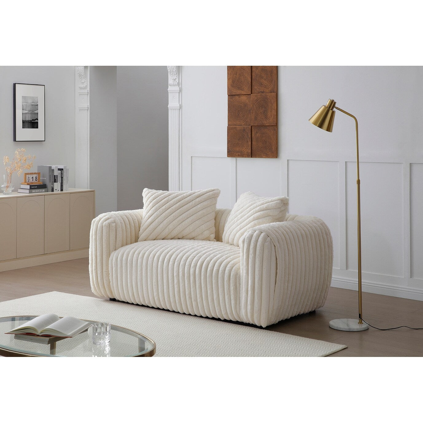 Divano dritto in poliestere con braccioli Pillow Top Cancun da 70 pollici, colore bianco