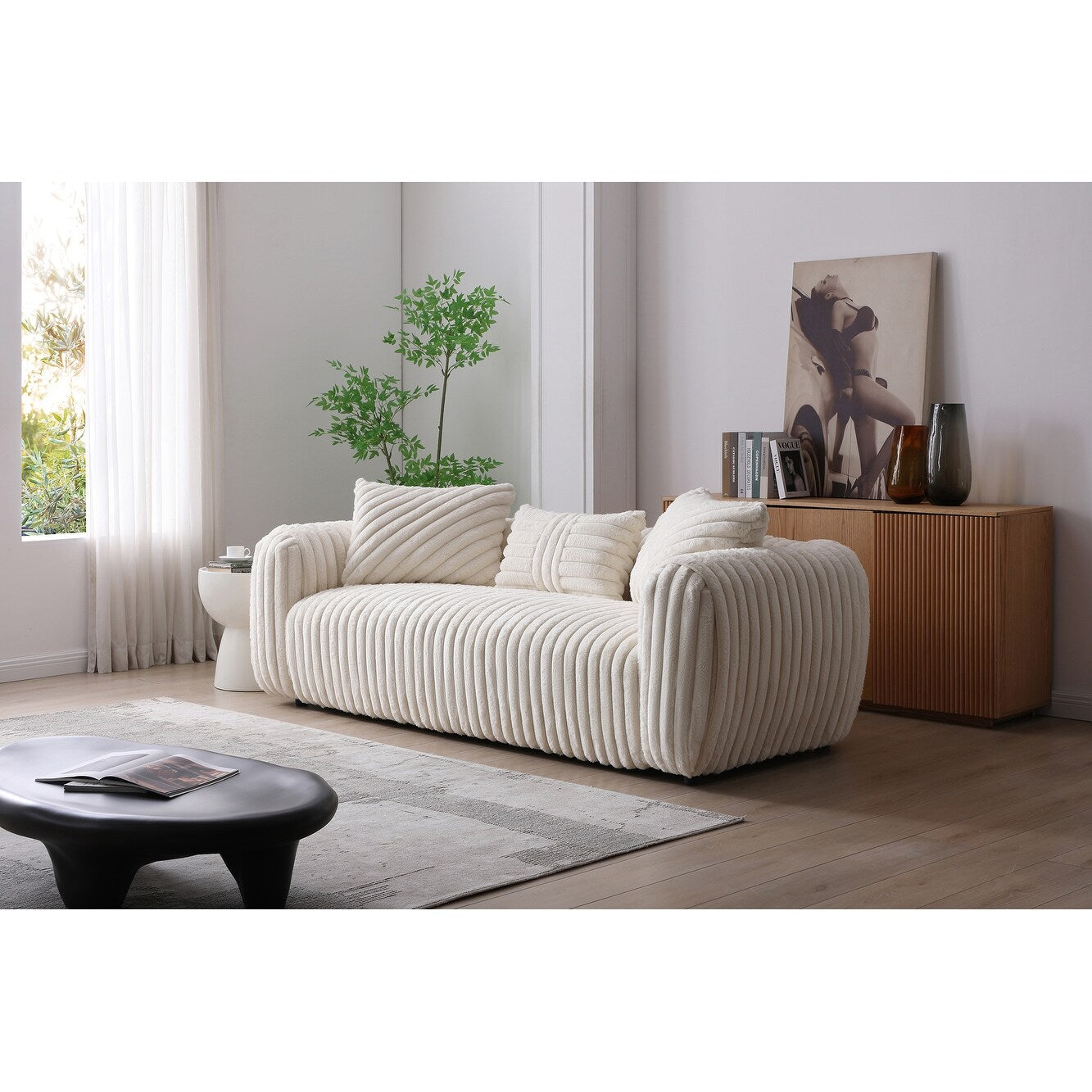 Divano dritto in poliestere con braccioli Pillow Top Cancun da 94 pollici, colore bianco