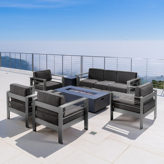 Set da salotto Cape Coral in alluminio da 7 pezzi con braciere di Christopher Knight Home