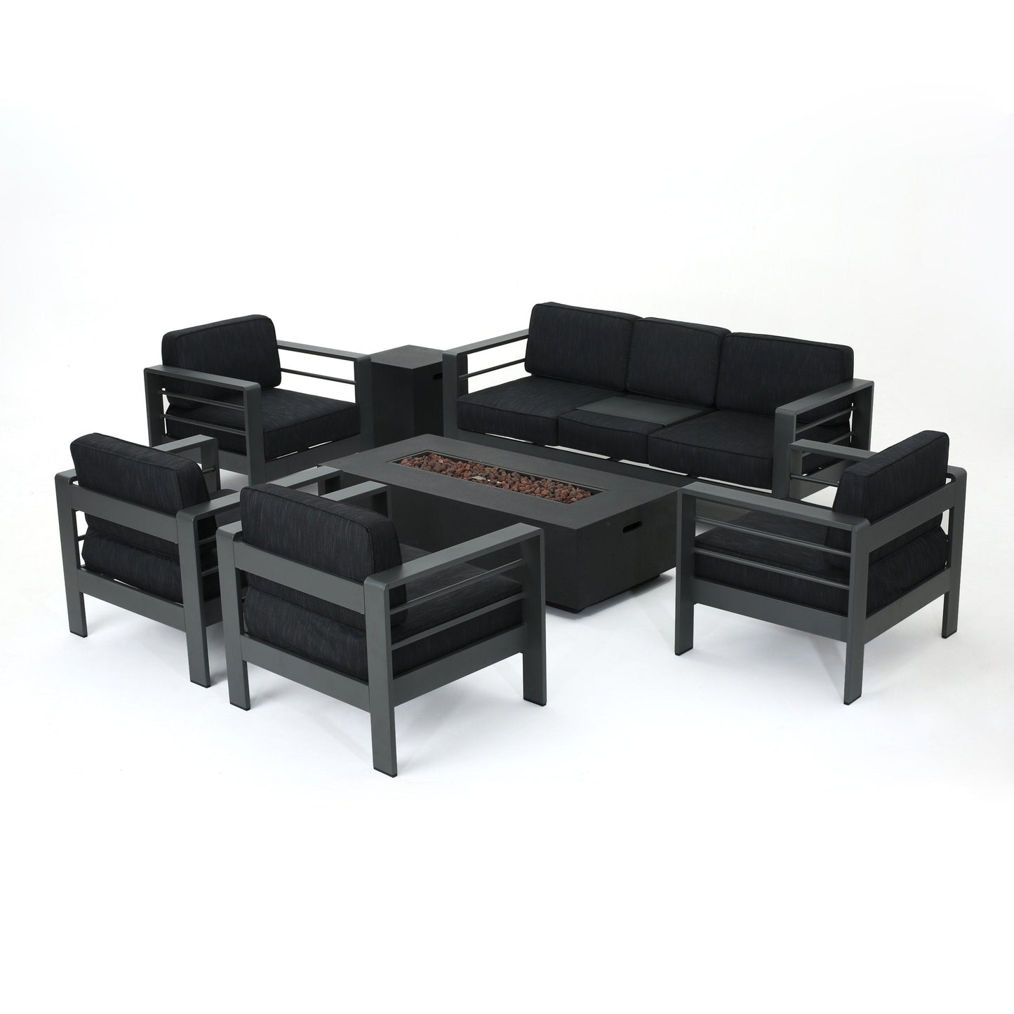 Set da salotto Cape Coral in alluminio da 7 pezzi con braciere di Christopher Knight Home