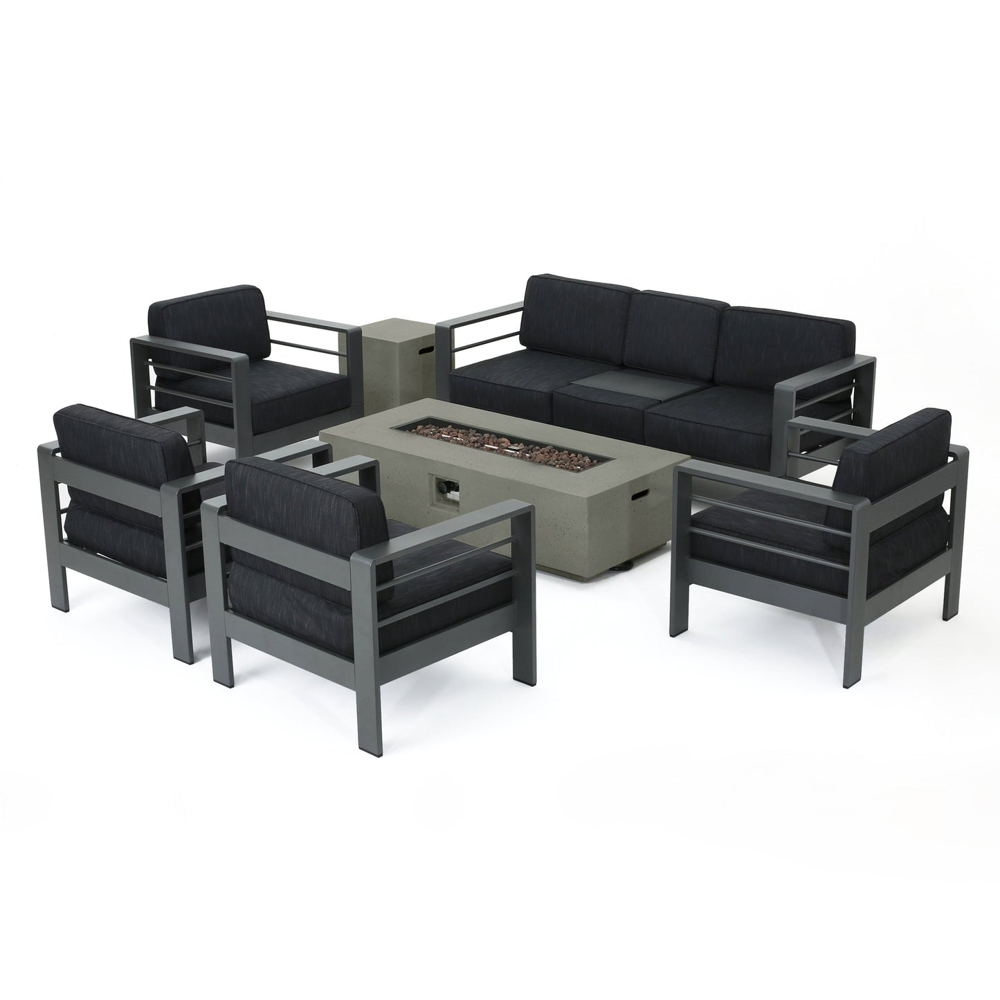 Set da salotto Cape Coral in alluminio da 7 pezzi con braciere di Christopher Knight Home