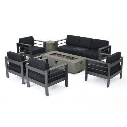 Set da salotto Cape Coral in alluminio da 7 pezzi con braciere di Christopher Knight Home