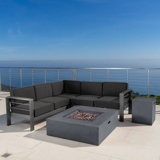 Set di divani componibili da esterno in alluminio Cape Coral con tavolo da fuoco di Christopher Knight Home