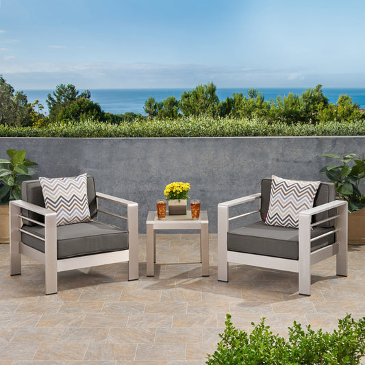Set di tavolo e poltrona da esterno in alluminio a 2 posti Cape Coral di Christopher Knight Home
