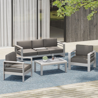 Set da esterno Cape Coral da 4 pezzi in alluminio con cuscini resistenti all'acqua di Christopher Knight Home