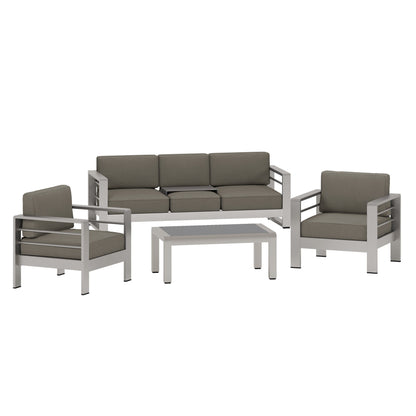 Set da esterno Cape Coral da 4 pezzi in alluminio con cuscini resistenti all'acqua di Christopher Knight Home