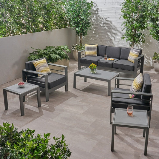 Set di divani da esterno in alluminio a 5 posti Cape Coral con 2 tavolini laterali di Christopher Knight Home