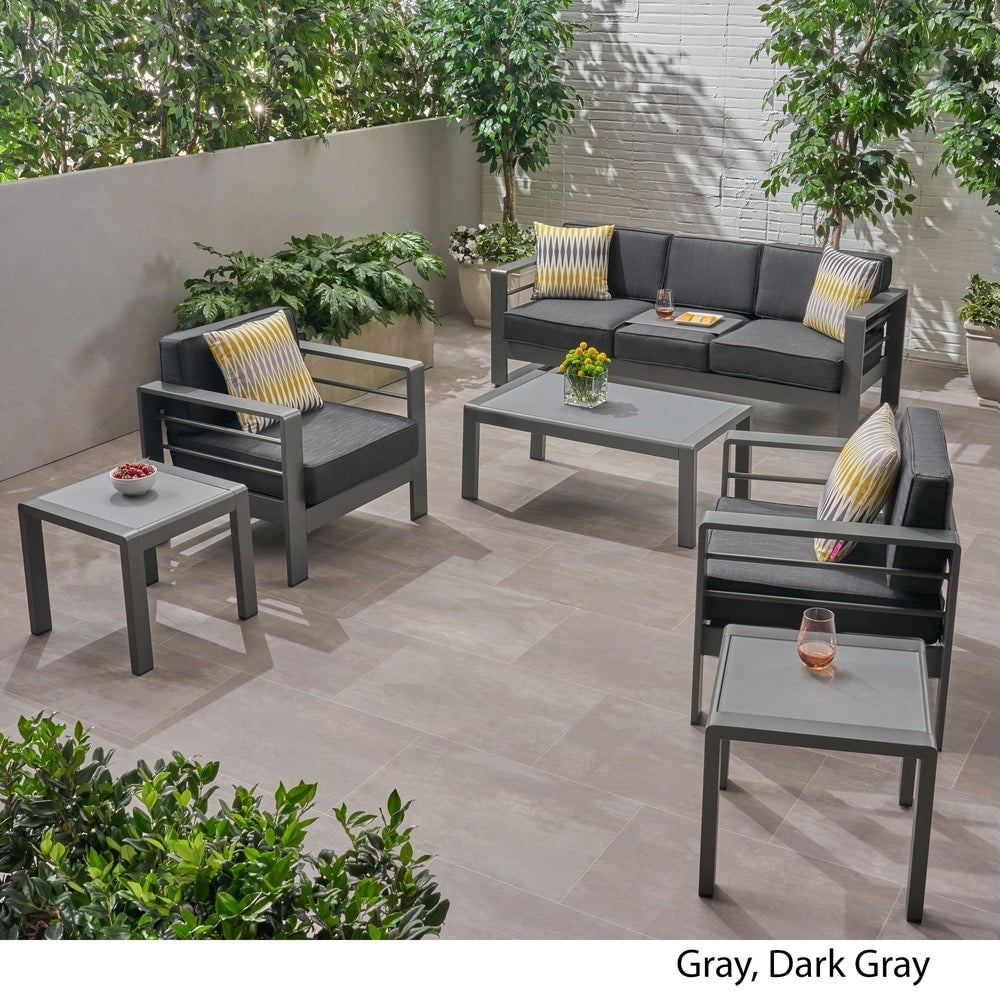 Set di divani da esterno in alluminio a 5 posti Cape Coral con 2 tavolini laterali di Christopher Knight Home