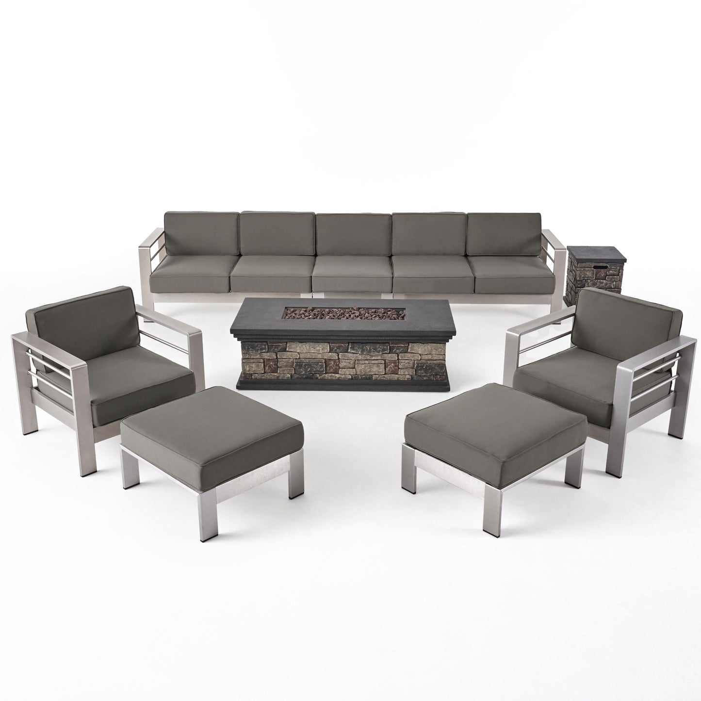 Set da giardino in alluminio con braciere Cape Coral Outdoor da 7 posti di Christopher Knight Home