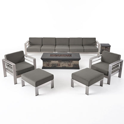 Set da giardino in alluminio con braciere Cape Coral Outdoor da 7 posti di Christopher Knight Home
